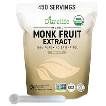 Load image into Gallery viewer, Durelife Organic 100% Pure Monk Fruit sweetener, No Erythritol, Monkfruit Extract Powder, USDA organic NON-GMO Project Verified, Keto Certified, OU kosher No Fillers Zero Calorie Sugar Substitute
