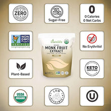 Load image into Gallery viewer, Durelife Organic 100% Pure Monk Fruit sweetener, No Erythritol, Monkfruit Extract Powder, USDA organic NON-GMO Project Verified, Keto Certified, OU kosher No Fillers Zero Calorie Sugar Substitute