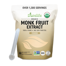 Load image into Gallery viewer, Durelife Organic 100% Pure Monk Fruit sweetener, No Erythritol, Monkfruit Extract Powder, USDA organic NON-GMO Project Verified, Keto Certified, OU kosher No Fillers Zero Calorie Sugar Substitute