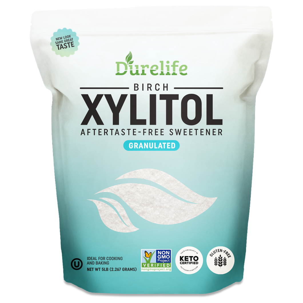 DureLife XYLITOL Sugar Substitute Made From 100% Pure Birch Xylitol NON GMO - Gluten Free - Kosher, Keto approve, Natural sugar alternative,