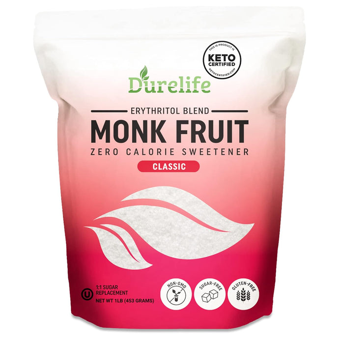 Durelife Monk Fruit Sweetener, 1:1 Sugar Replacement, Keto Diet Friendly, Zero Calorie Sugar Substitute, Packaging May Vary