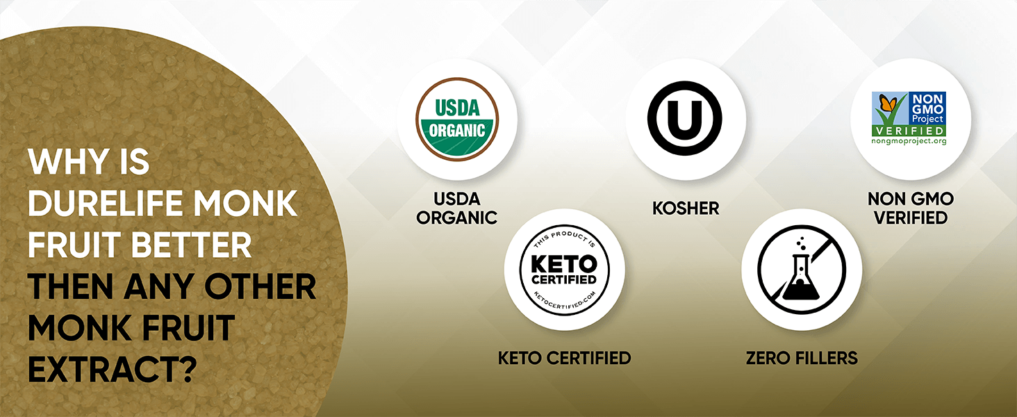 Durelife USDA Organic Certified Pure Monkfruit Extract Powder