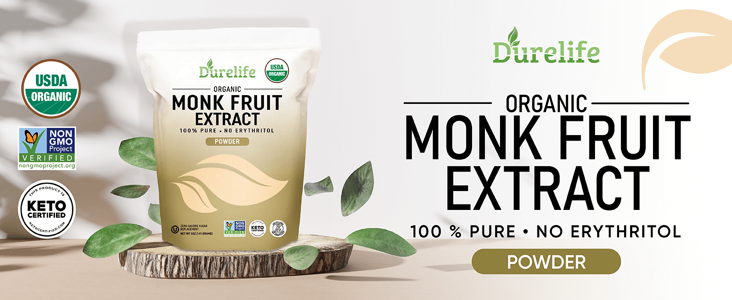 Durelife USDA Organic Certified Pure Monkfruit Extract Powder