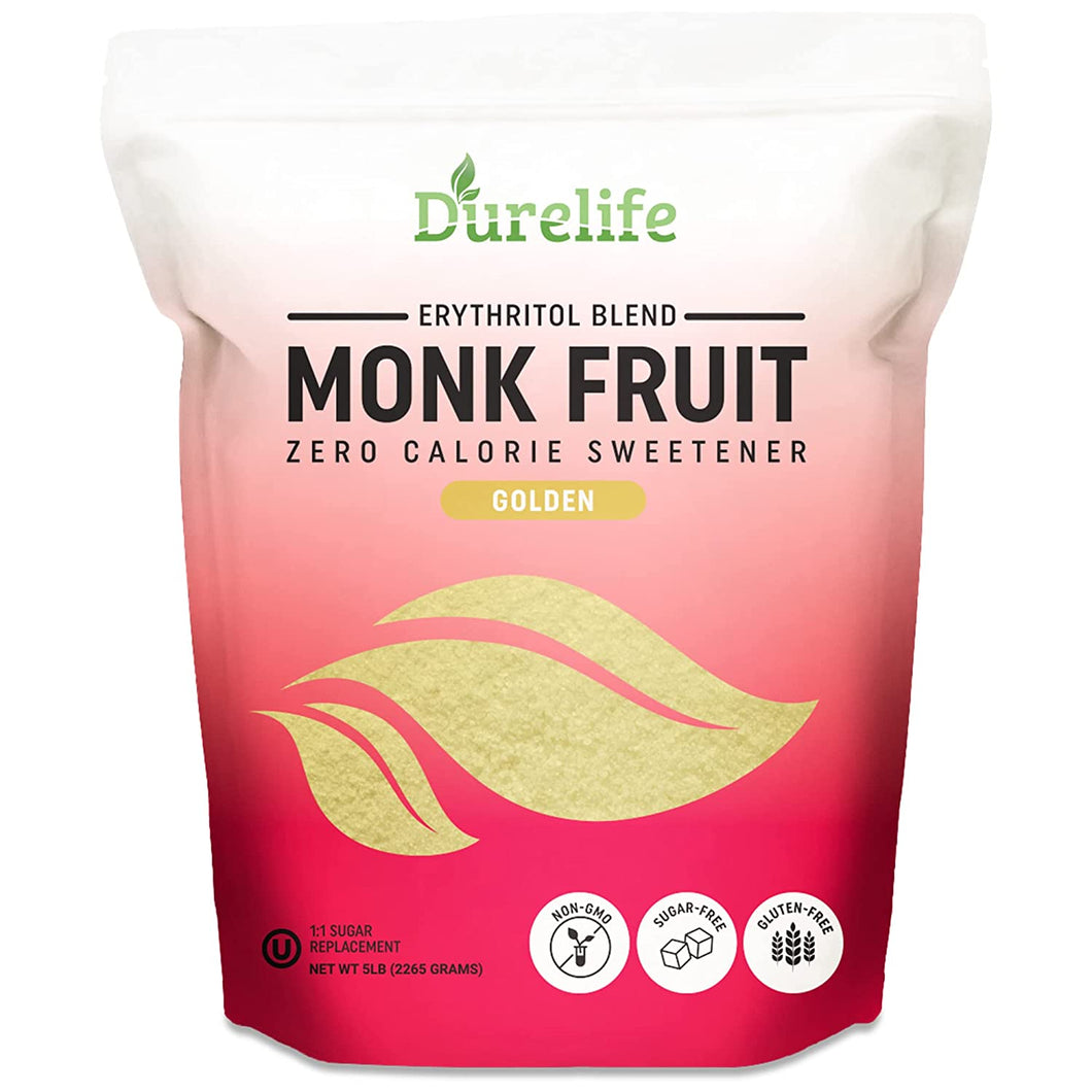 Durelife Golden Monk Fruit Sweetener, 1:1 Sugar Replacement, Keto Diet Friendly, Zero Calorie Sugar Substitute, Packaging May Vary