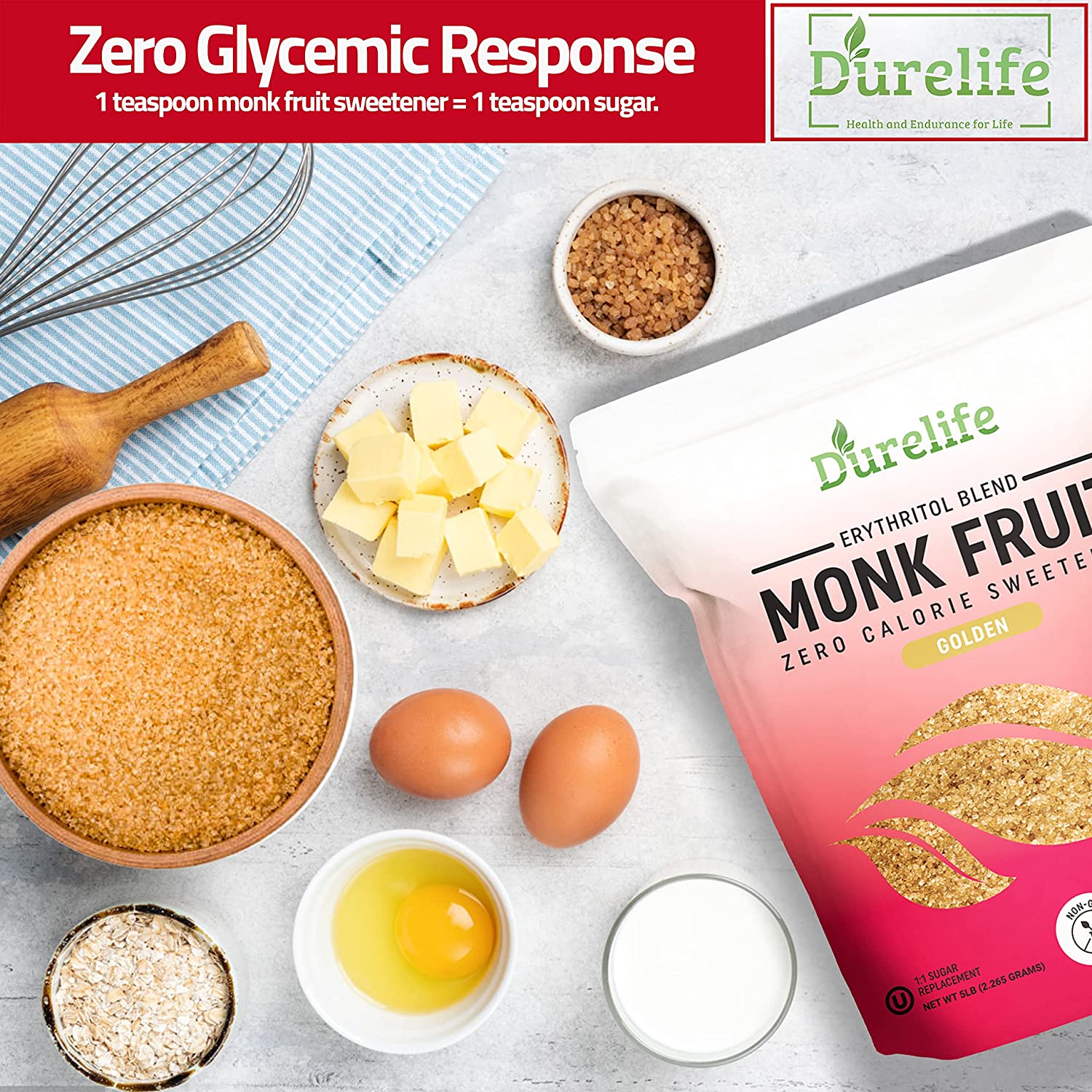 Durelife Monk Fruit Sweetener, 1:1 Sugar Replacement, Keto Diet Friend –  DureLife