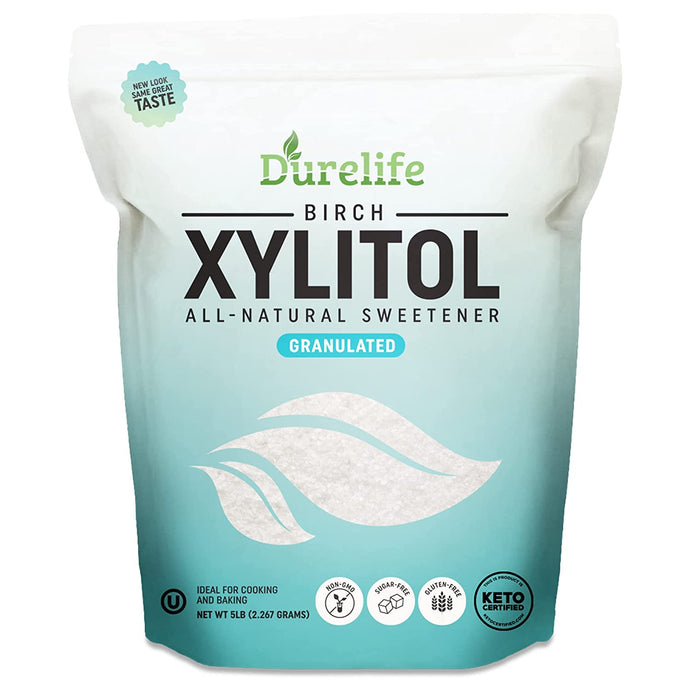 DureLife XYLITOL Sugar Substitute Made From 100% Pure Birch Xylitol NON GMO - Gluten Free - Kosher, Keto approve, Natural sugar alternative,