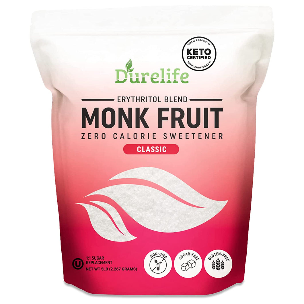 Durelife Monk Fruit Sweetener, 1:1 Sugar Replacement, Keto Diet Friendly, Zero Calorie Sugar Substitute, Packaging May Vary